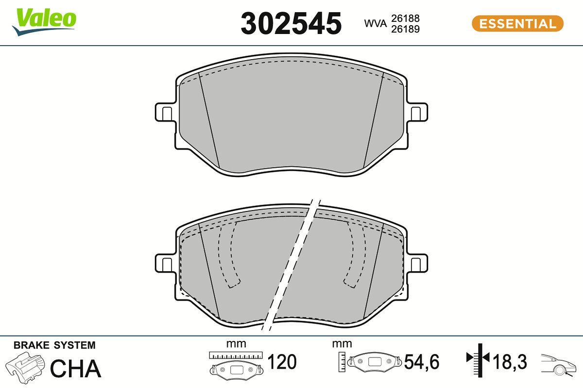 Jeu de 4 plaquettes de frein VALEO ref. 302545
